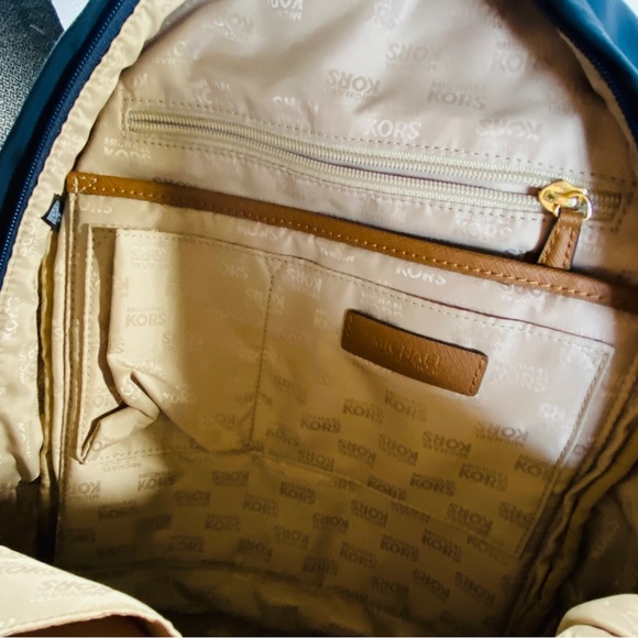 MICHAEL KORS Navy Nylon Saddle Saffiano Leather Strap JET SET Backpack Computer - Picture 9 of 12